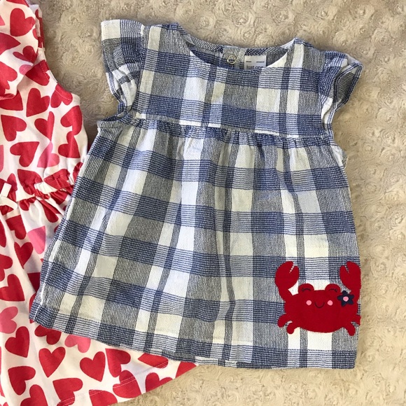 Carter’s Heart Print Dress Blue Plaid Crab Shirt - Picture 2 of 6